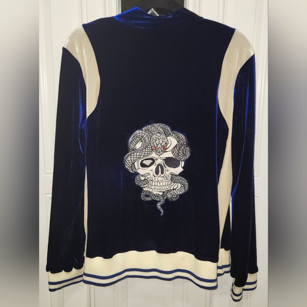 Weissman Blue Velvet Retro Varsity Track Jacket with snake skull size Ad…